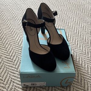 Life Stride Black Suede Heels